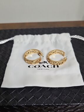 COACH Gold Signature Cutout Hoop Earrings